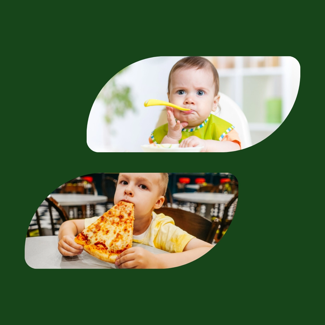 Due immagini che mostrano due bambini che mangiano per indicare nutrizione pediatrica